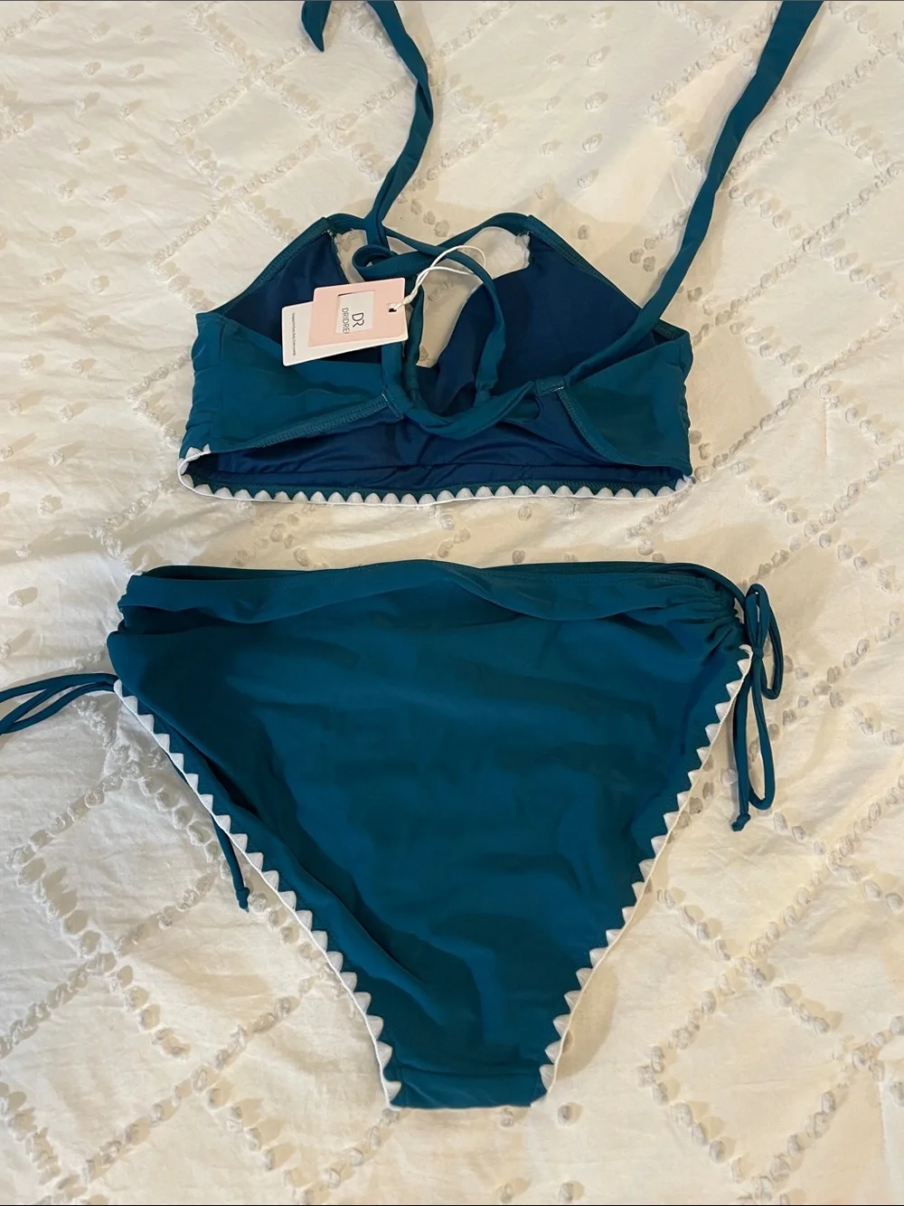Bikini Sets V Neck High Waisted Swimsuits Shell Stitched Two Piece Tie Side nwt